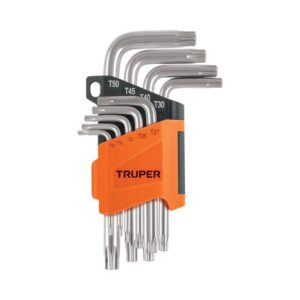 Juego de 9 llaves torx con organizador abatible, 15554, TORX-9, Truper