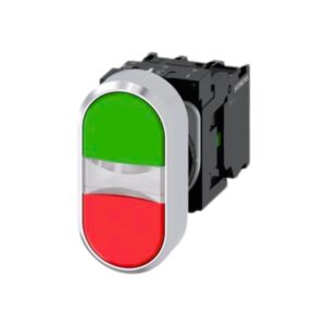 Pulsador Rasante Doble Luminoso Rojo/Verde 1na-1nc 230VAC, 3SU1158-3AB42-1MA0