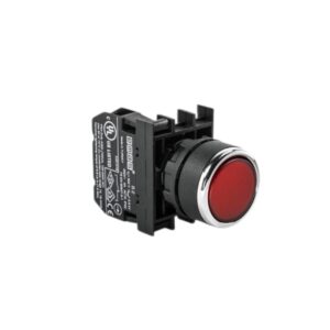 Pulsador 22mm rojo c/contacto NC, B2, B200DK, Emas