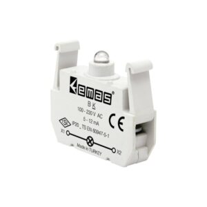 Bloque de contacto con led rojo 100-230 VAC, BK, Emas