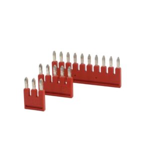 Puente fijo enchufable central, 10 Polos, para bornera 2.5mm riel din color rojo, DEG.DFA2.5-10P, Degson