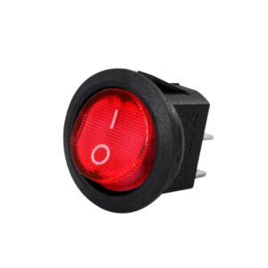 Interruptor; Switch Rocker; Rojo Circular Con Luz; 3 Pines; On-Off 6A 250VAC, KCD3-R