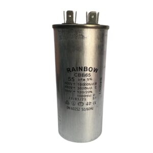 Condensador metálico para motor; capacitor permanente; 55uf, CBB65-55UF/450V, Rainbow