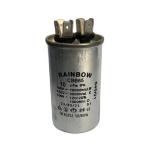 Condensador metálico para motor; capacitor permanente; 10uf, CBB65-10UF/450V, Rainbow