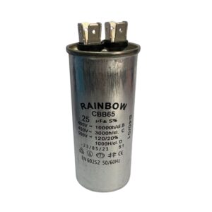 Condensador metálico para motor; capacitor permanente; 25uf, CBB65-25UF/450V, Rainbow