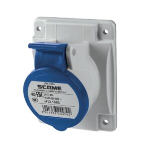 Tomacorriente industrial para empotrar 2x16A+T, 250V IP44, 413.1663, Scame