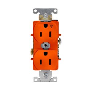 Tomacorriente doble empotrable g/industrial tierra aislada 2x15A L/T 125V anaranjado, 5262-IG, Leviton