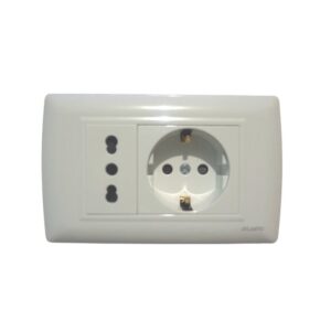 Tomacorriente doble shuko/3 líneas blanco 2P+T 16A 250V placa blanca schuko, LP1062, Atlantic