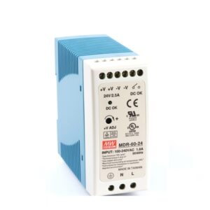 Fuente de alimentación entrada 265VAC Salida 24VDC 2.5A(60W) Riel Din, MDR-60-24, Mean Well