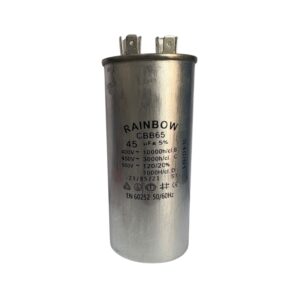 Condensador metálico para motor; capacitor permanente; 45uf, CBB65-45UF/450V, Rainbow