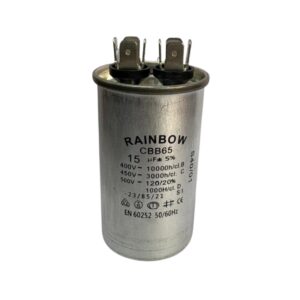 Condensador metálico para motor; capacitor permanente; 15uf, CBB65-15UF/450V, Rainbow